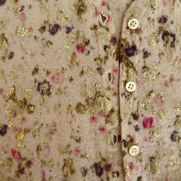 J. Crew Floral Patterned Cardigan Gold Embellished - Picture 6 of 6